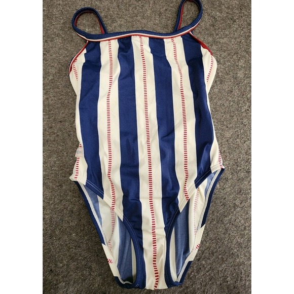 Vintage Speedo Swim suit Sz 8 Retro Americana Stripe USA Rare Underwire Bathing - Picture 1 of 8